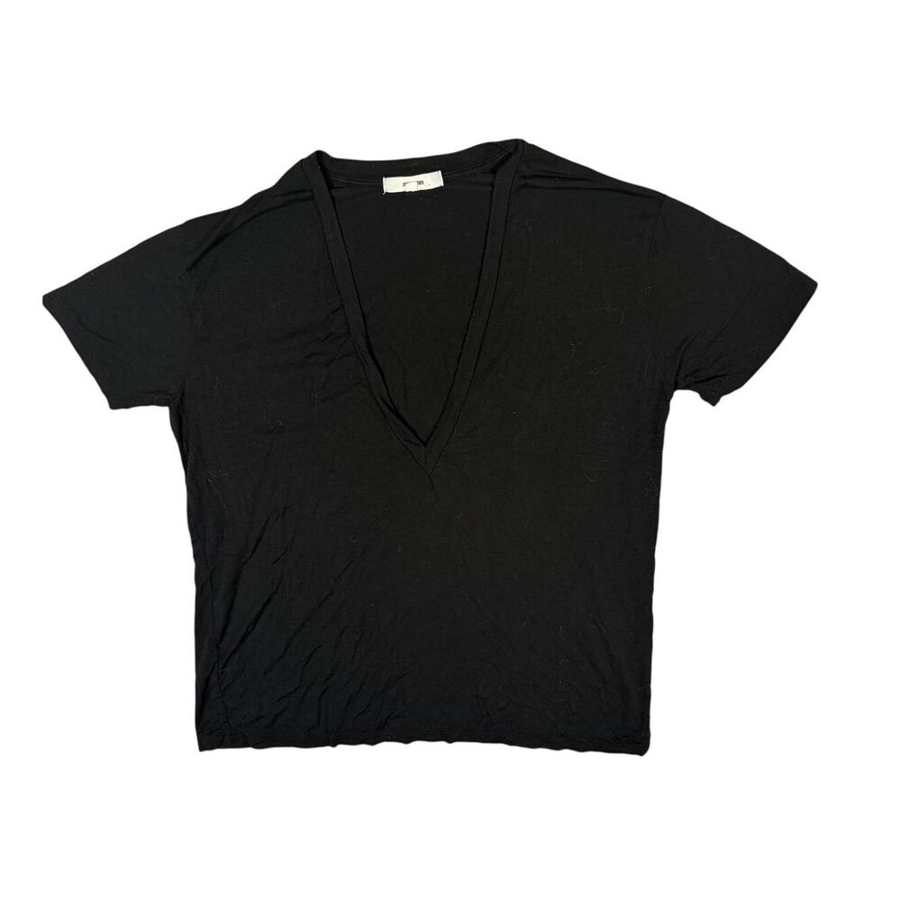 Joah Brown Plunge V Neck T Shirt Short Sleeve Soft Minimalist Med / Large